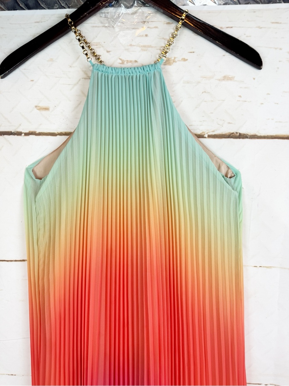 Trina Turk | Ombre Pleated Halter Maxi Dress, S - Picture 4 of 9
